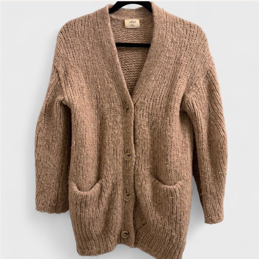 Aritzia (Wilfred) Cozy Chunky Knit Cardigan Sweater - Taupe